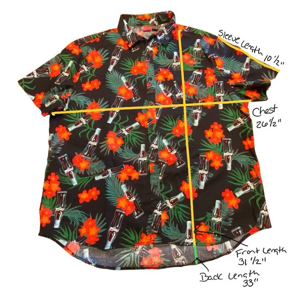 Coca-Cola Black Men XXL Hawaiian Button Up Shirt Floral Tropical Print - Picture 2 of 10